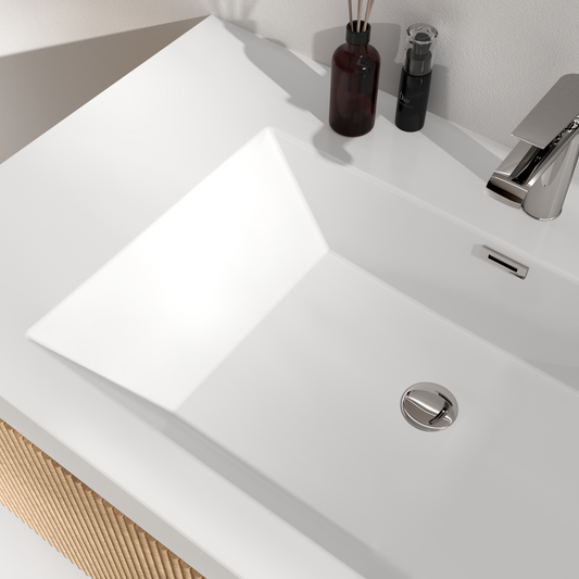 72" Liner - Floating Bathroom Vanity Integrated Double Sink Basin, Natural Oak V16-72NOW