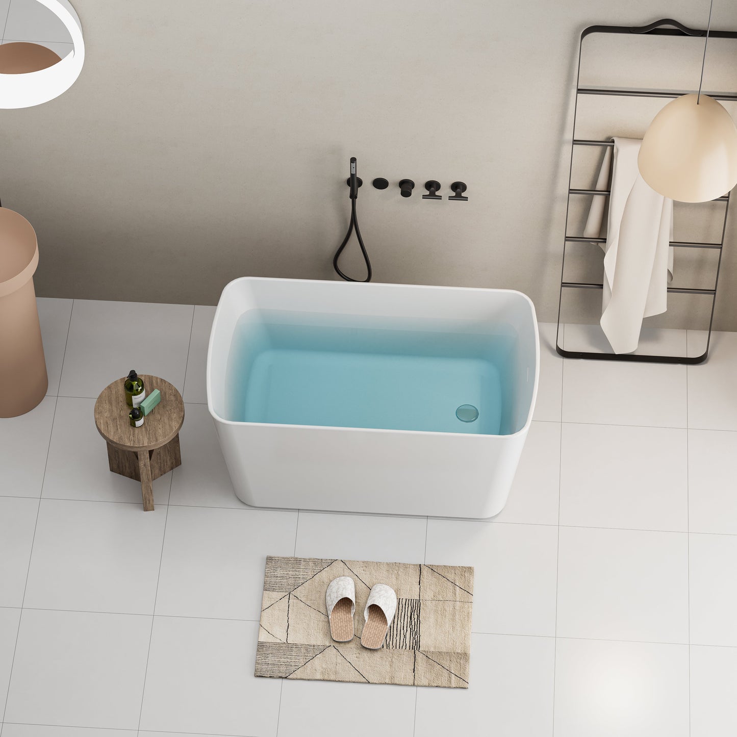 49" Acrylic Freestanding Japanese Soaking Bathtub, Glossy White/Black A01