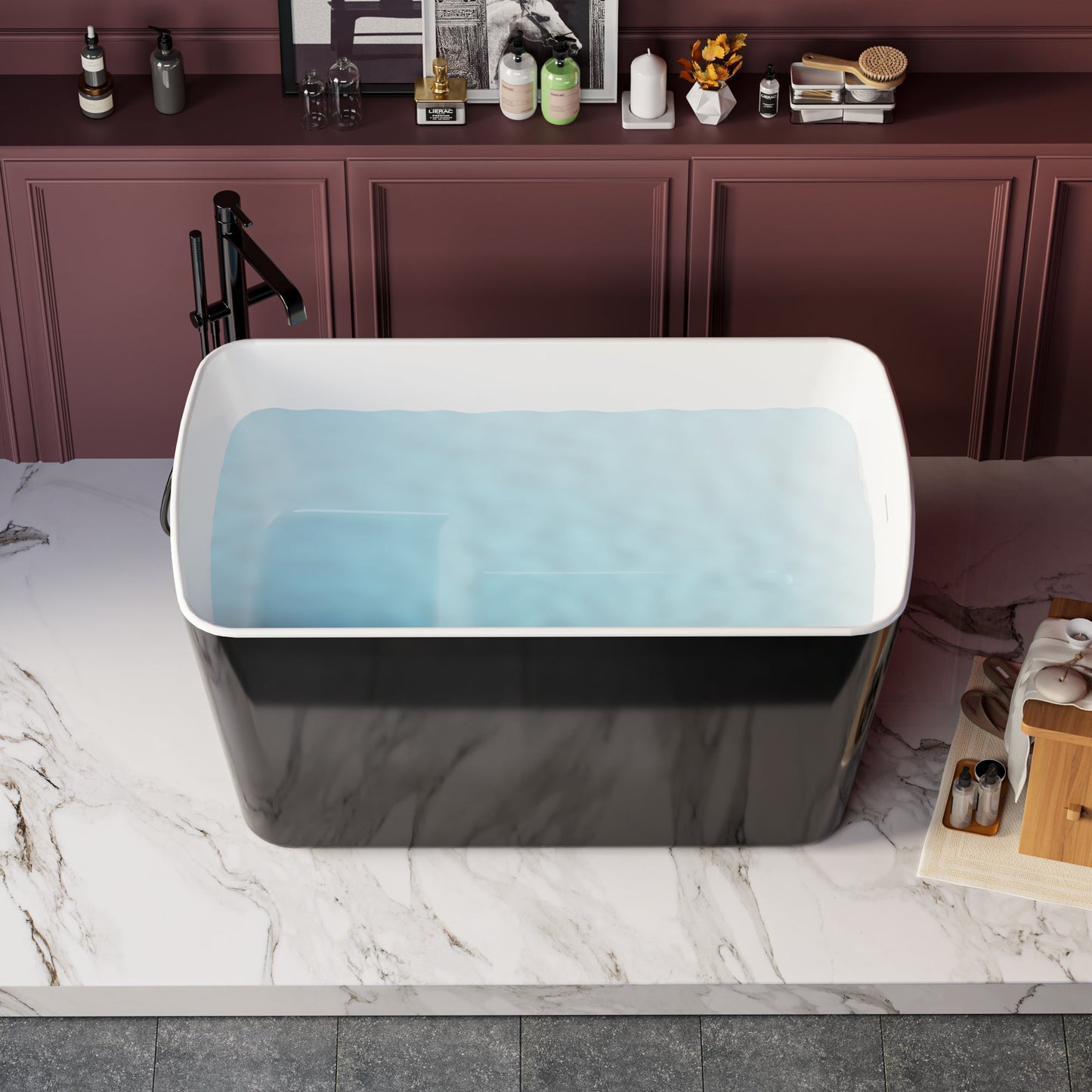 49" Acrylic Freestanding Japanese Sit-in Soaking Bathtub, Glossy Black AMA-49B