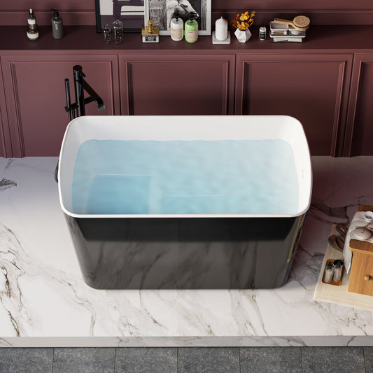 49" Acrylic Freestanding Japanese Sit-in Soaking Bathtub, Glossy Black AMA-49B