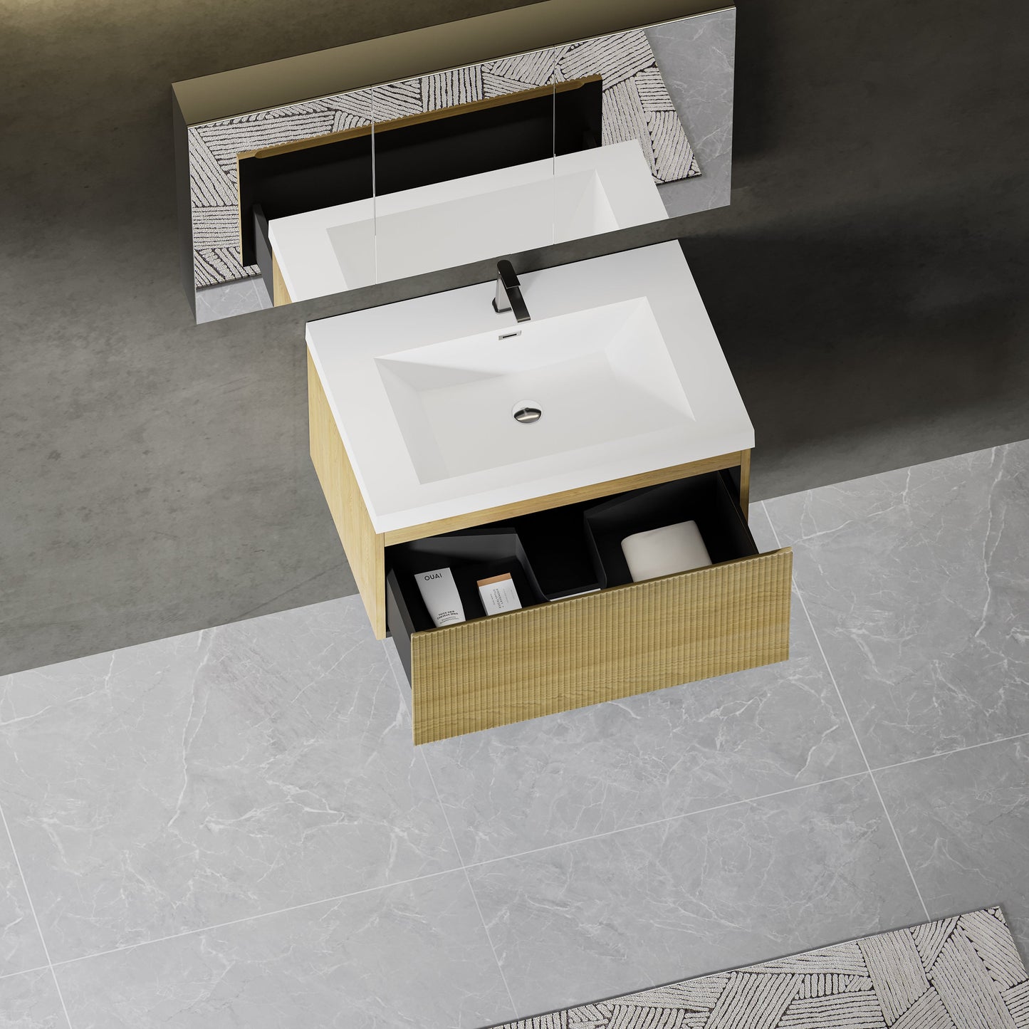 30" Liner - Floating Bathroom Vanity, Natural Oak V16-30NOW