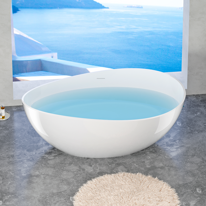 63" Freestanding Engineered Stone Resin Bathtub, Matte/Gloss White S05-63