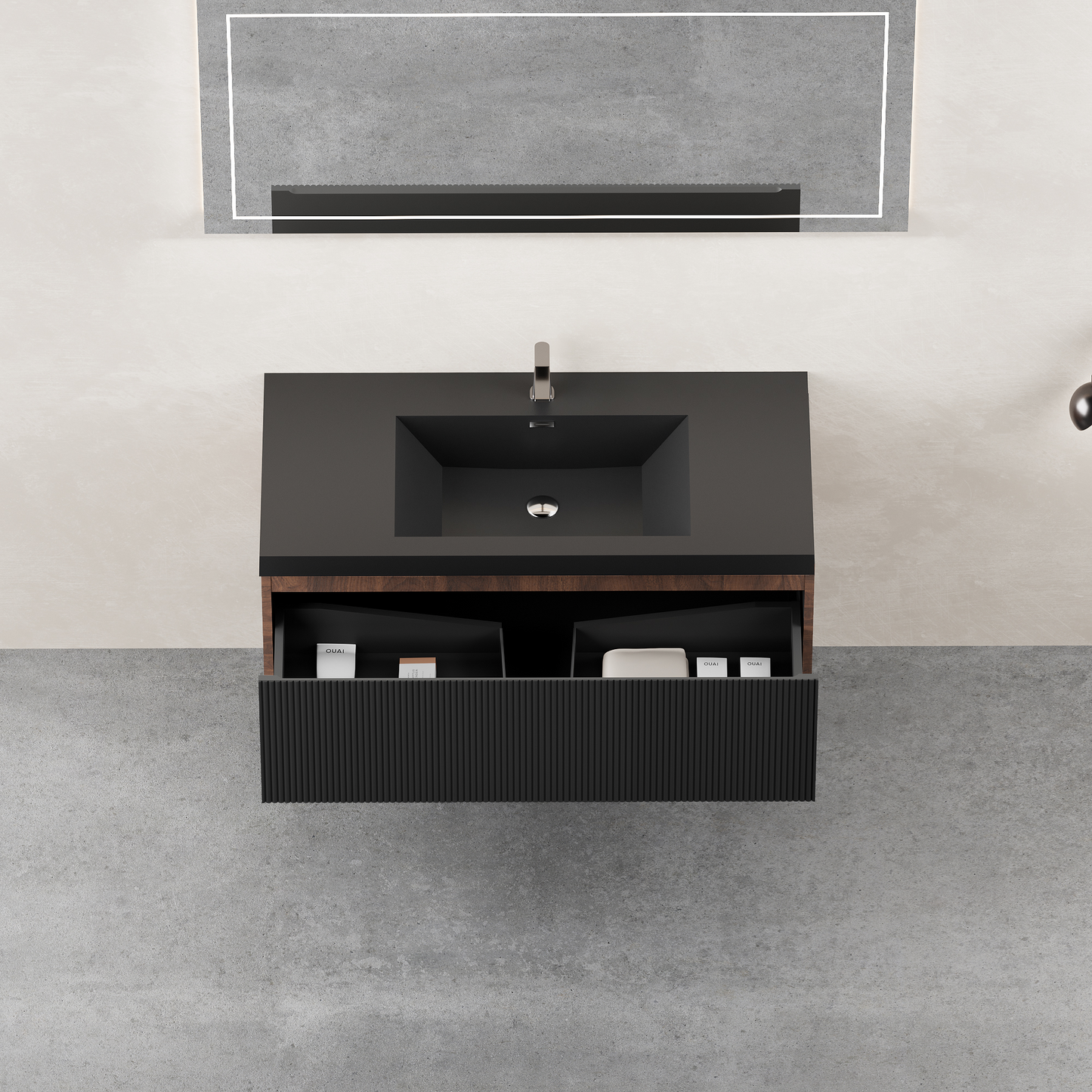 42" Liner - Floating Bathroom Vanity Smoked Walnut & lnk Black V16-42WAB