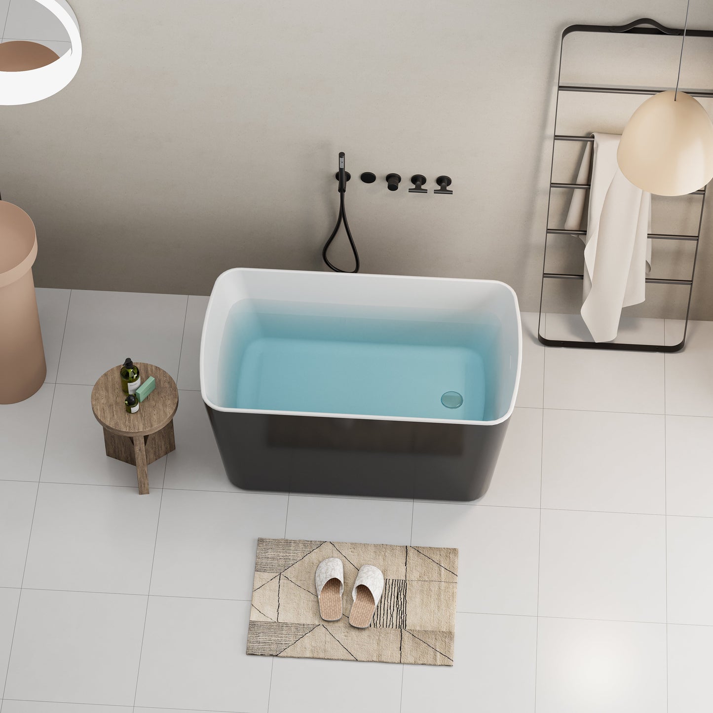 49" Acrylic Freestanding Japanese Soaking Bathtub, Glossy White/Black A01