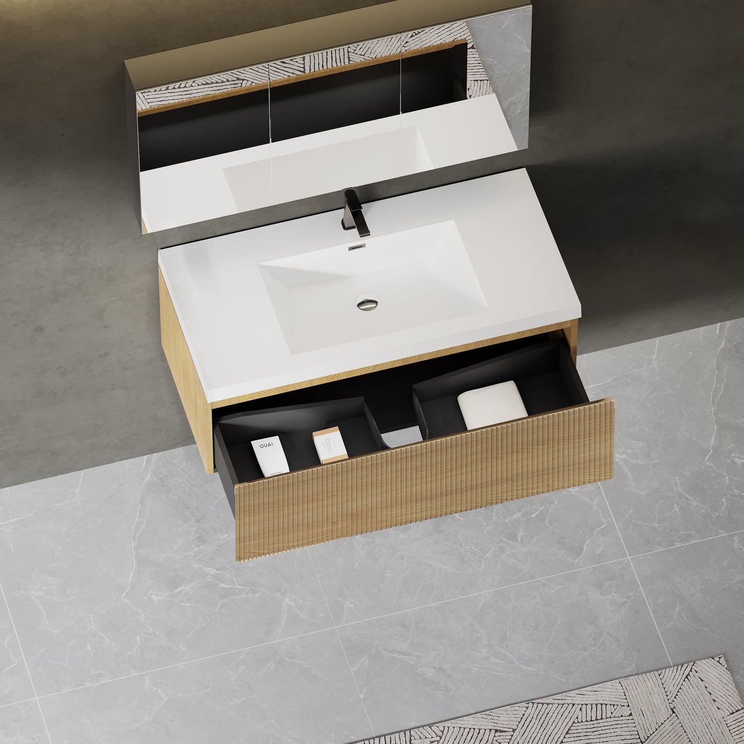 36" Liner - Floating Bathroom Vanity, Natural Oak V16-36NOW
