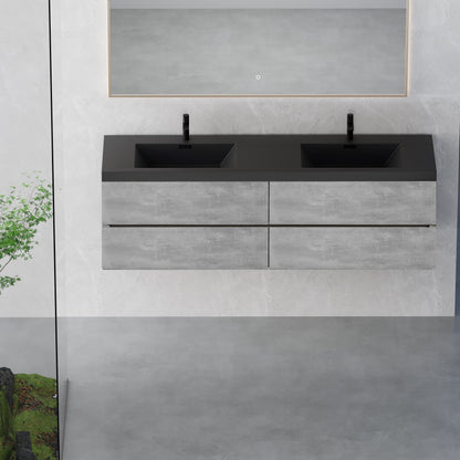 72" Edi - Modern Wall-mounted Bathroom Vanity V12-72GR