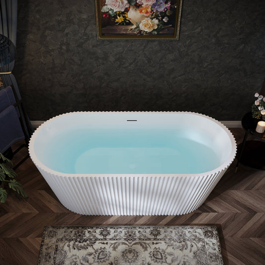 67" Fluted Acrylic Freestanding Soaking Bathtub, Glossy White A13