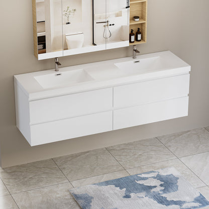 72" Angela - Floating Bathroom Vanity Double Sink Glossy White V11-72GW