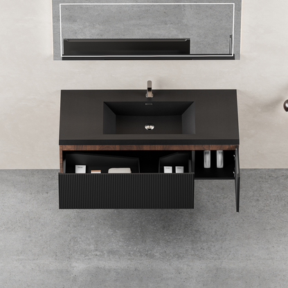 48" Liner - Floating Bathroom Vanity, Smoked Walnut & lnk Black V16-48WAB
