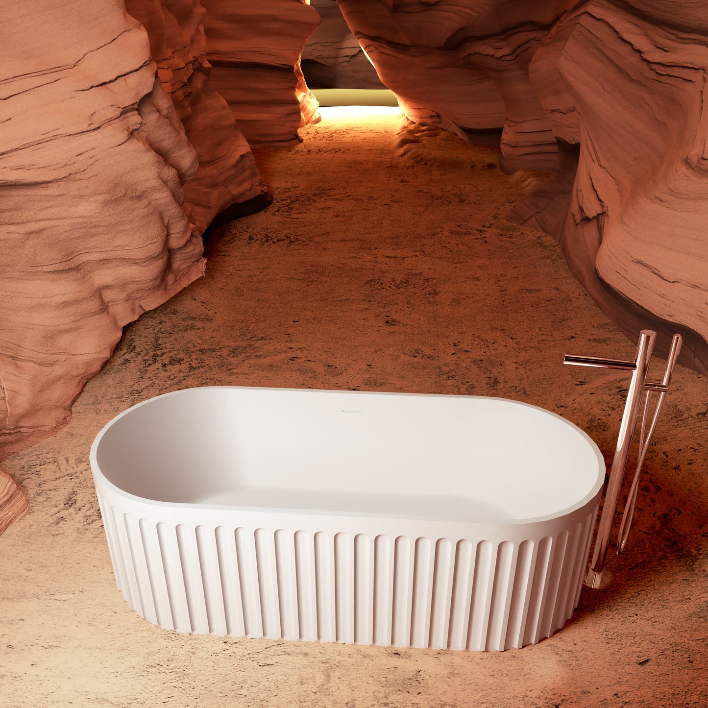 67" Fluted Freestanding Stone Resin Deep Soaking Bathtub S13-67