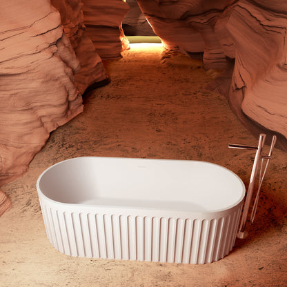 67" Fluted Freestanding Stone Resin Deep Soaking Bathtub S13-67