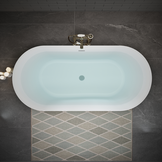 55"/60"/63" Minimalist Oval Acrylic Freestanding Soaking Bathtub, Glossy White A09