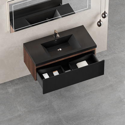 36" Liner - Floating Bathroom Vanity, Smoked Walnut & lnk Black V16-36WAB