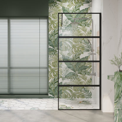 36" W × 76" H Framed Fixed Shower Screen 5/16" (8mm) Tempered Glass, Matte Black D07-36
