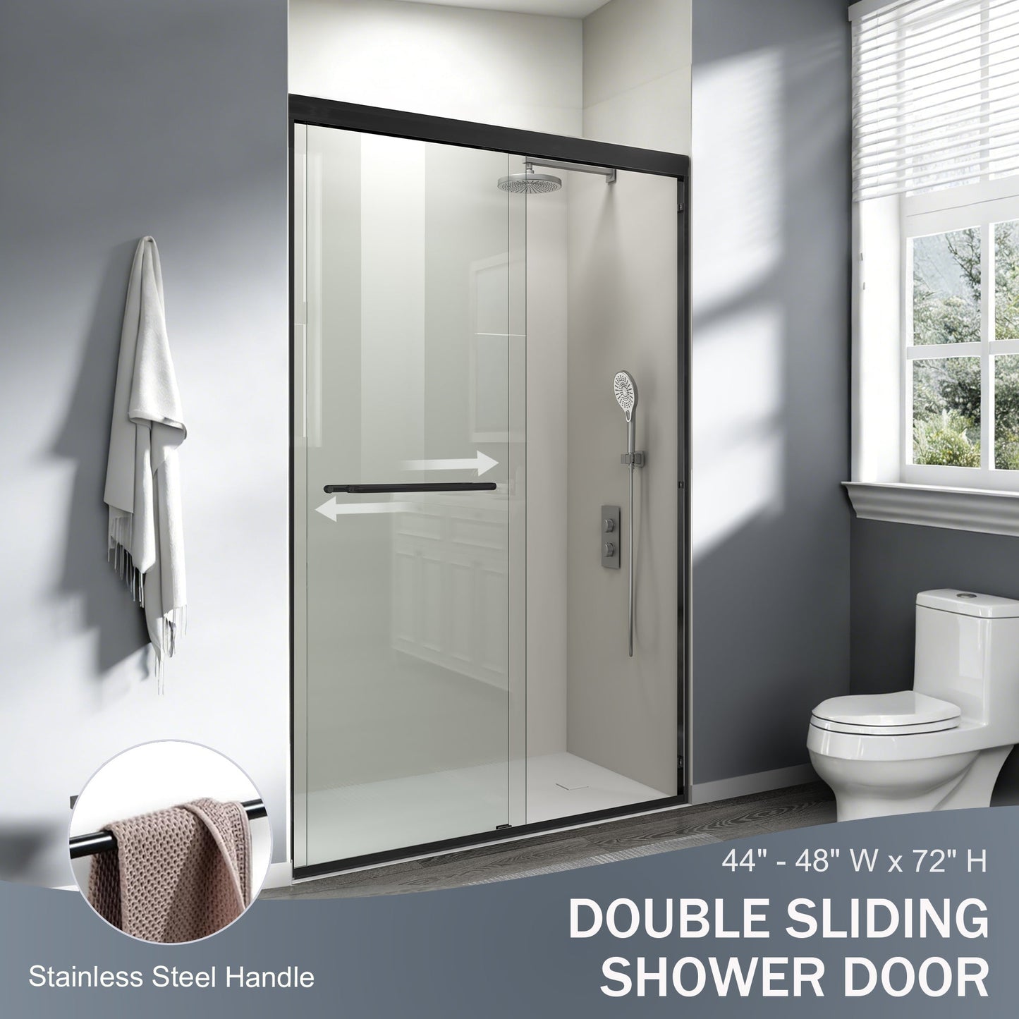 44" - 48" W x 72" H Semi-Frameless Double Sliding Shower Door, D03-48