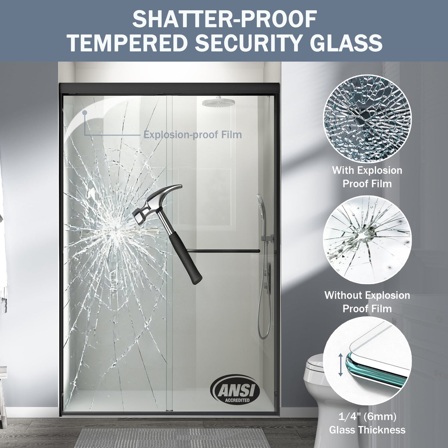 44" - 48" W x 72" H Semi-Frameless Double Sliding Shower Door, D03-48