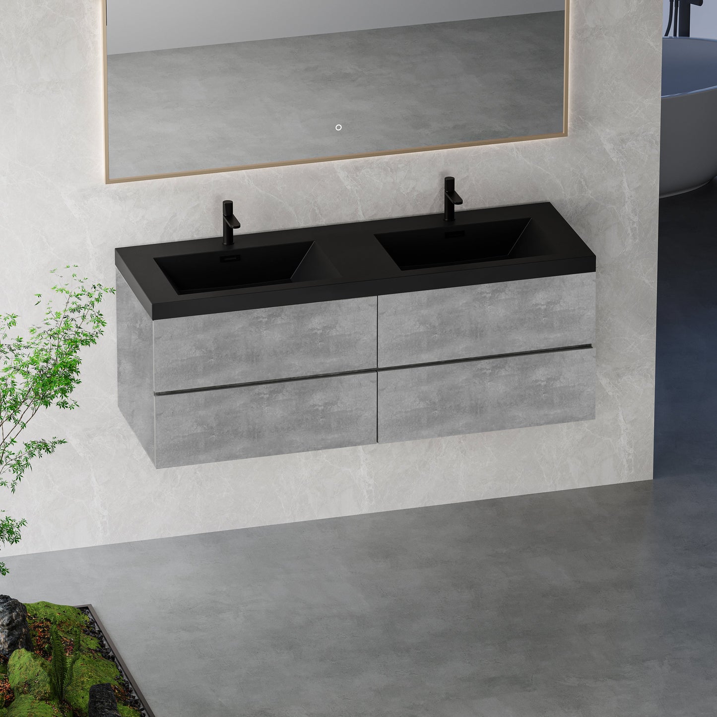 60" Edi - Modern Wall-mounted Bathroom Vanity V12-60GR