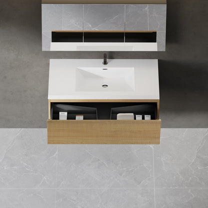 42" Liner - Floating Bathroom Vanity, Natural Oak V16-42NOW