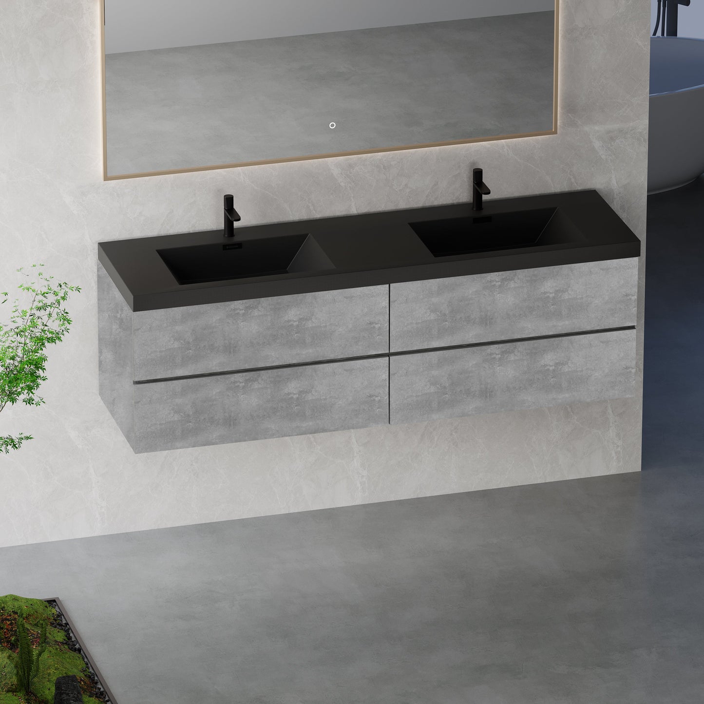 72" Edi - Modern Wall-mounted Bathroom Vanity V12-72GR