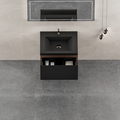 24" Liner - Floating Bathroom Vanity, Smoked Walnut & lnk Black V16-24WAB