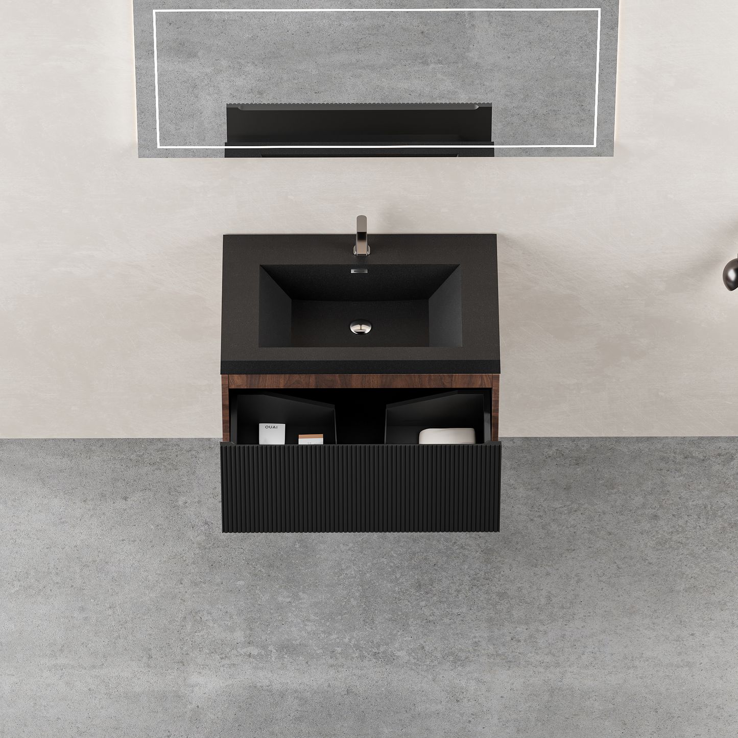 30" Liner - Floating Bathroom Vanity, Smoked Walnut & lnk Black V16-30WAB