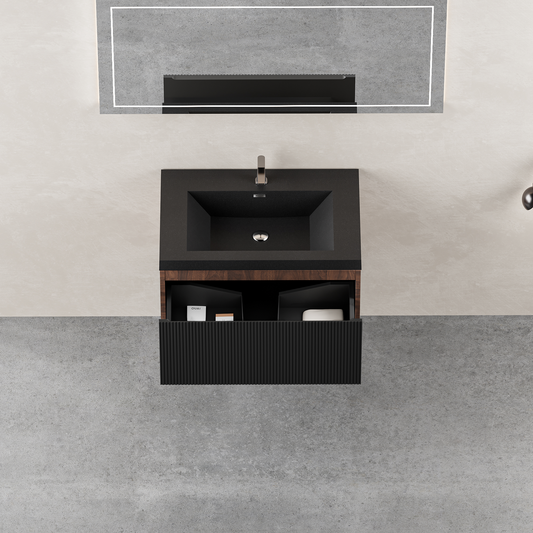 30" Liner - Floating Bathroom Vanity, Smoked Walnut & lnk Black V16-30WAB