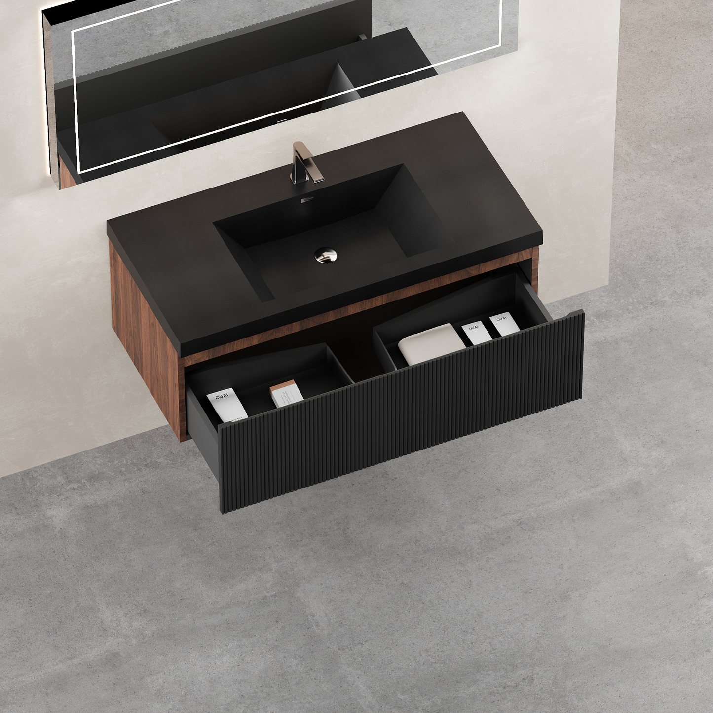 42" Liner - Floating Bathroom Vanity Smoked Walnut & lnk Black V16-42WAB