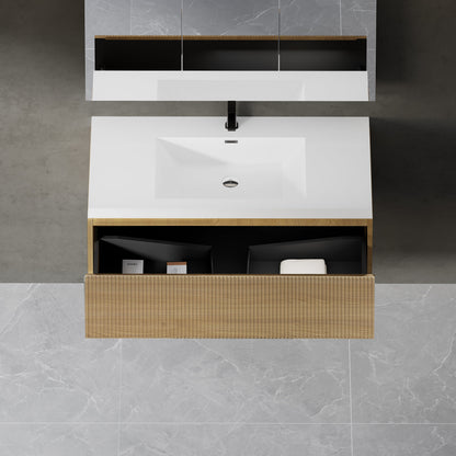 36" Liner - Floating Bathroom Vanity, Natural Oak V16-36NOW