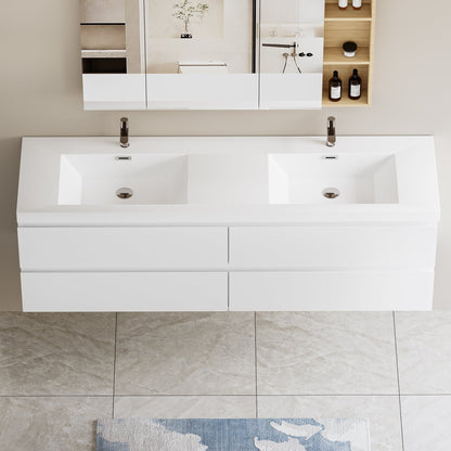 72" Angela - Floating Bathroom Vanity Double Sink Glossy White V11-72GW