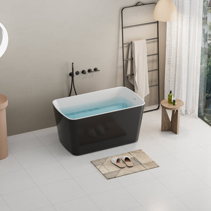 49" Acrylic Freestanding Japanese Soaking Bathtub, Glossy White/Black A01