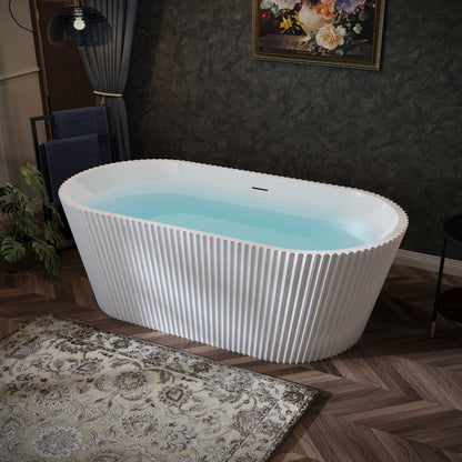 67" Fluted Acrylic Freestanding Soaking Bathtub, Glossy White A13