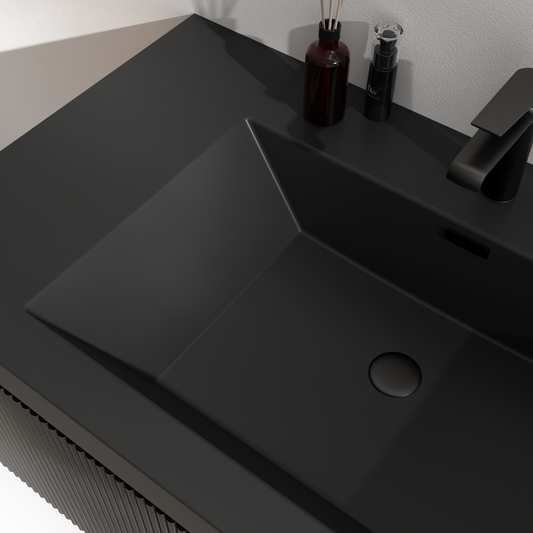 72" Liner - Floating Bathroom Vanity Integrated Double Basin, Smoked Walnut & lnk Black V16-72WAB