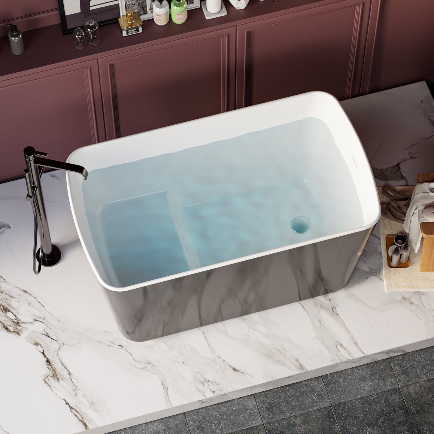 49" Acrylic Freestanding Japanese Sit-in Soaking Bathtub, Glossy Black AMA-49B