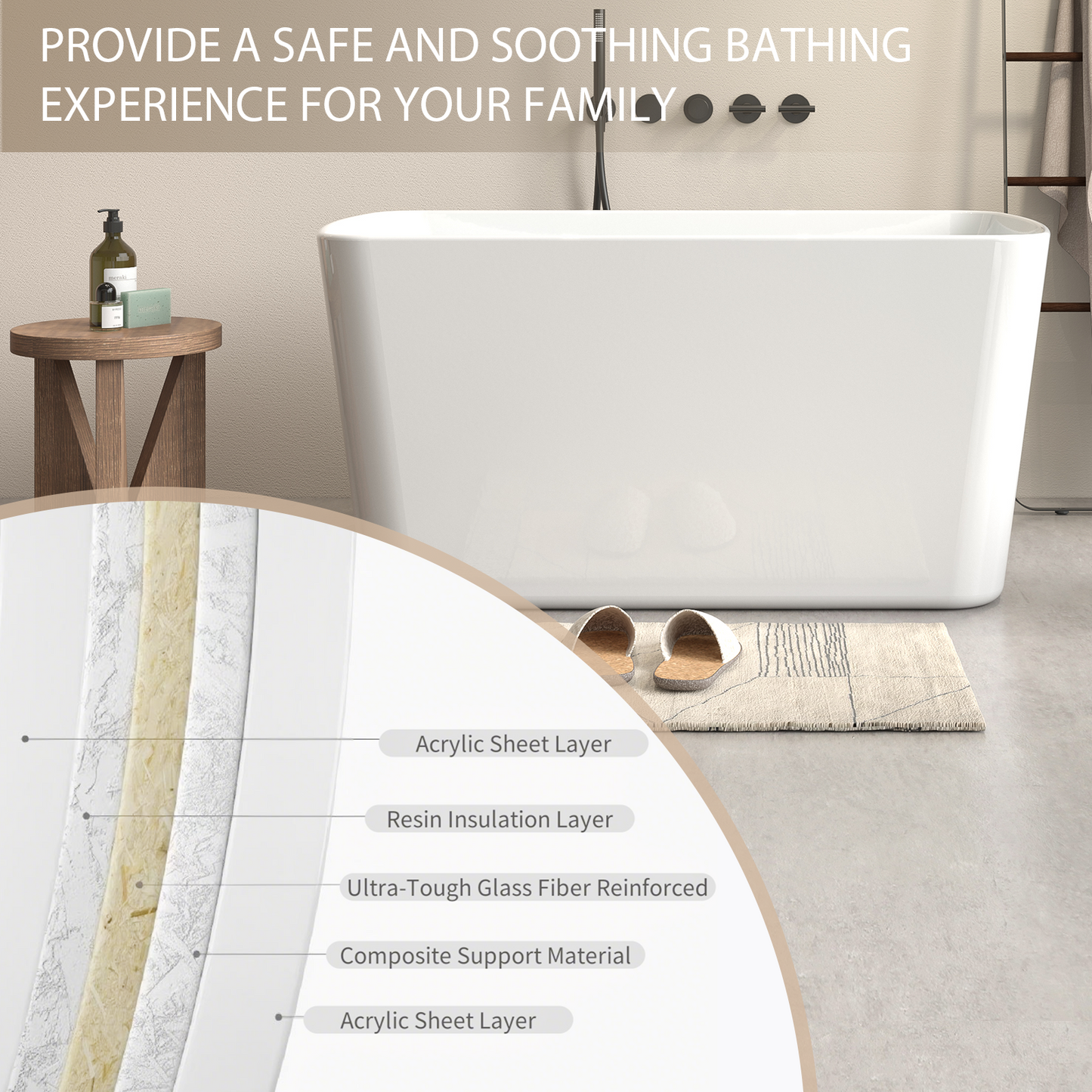 49" Acrylic Freestanding Japanese Sit-in Soaking Bathtub, Glossy White AMA-49