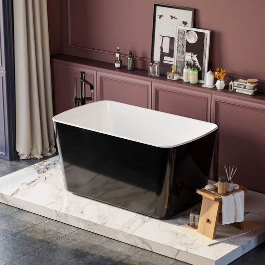 49" Acrylic Freestanding Japanese Sit-in Soaking Bathtub, Glossy Black AMA-49B