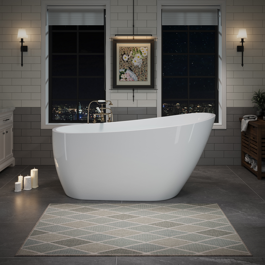 55"/60"/63" Modern Single Slipper Freestanding Acrylic Bathtub, Glossy White A04