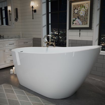 55"/60"/63" Modern Single Slipper Freestanding Acrylic Bathtub, Glossy White A04