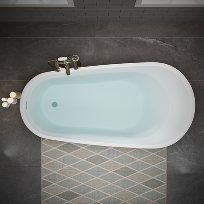 55"/60"/63" Modern Single Slipper Freestanding Acrylic Bathtub, Glossy White A04