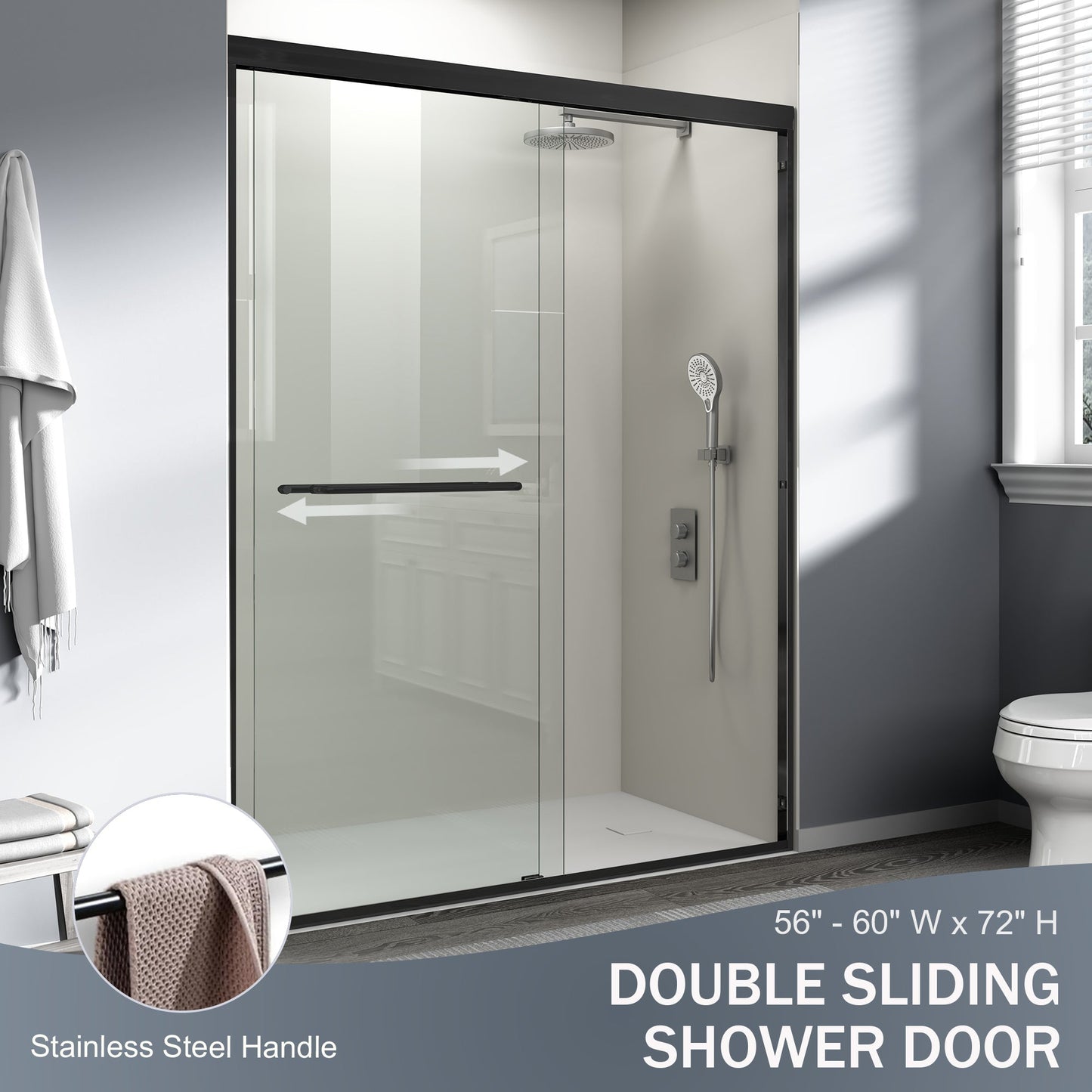 56" - 60" W x 72" H Semi-Frameless Double Sliding Shower Door, D03-60