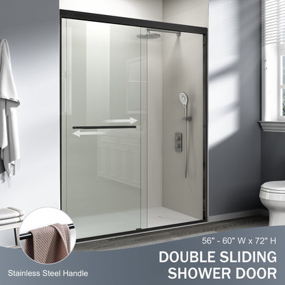 56" - 60" W x 72" H Semi-Frameless Double Sliding Shower Door, D03-60