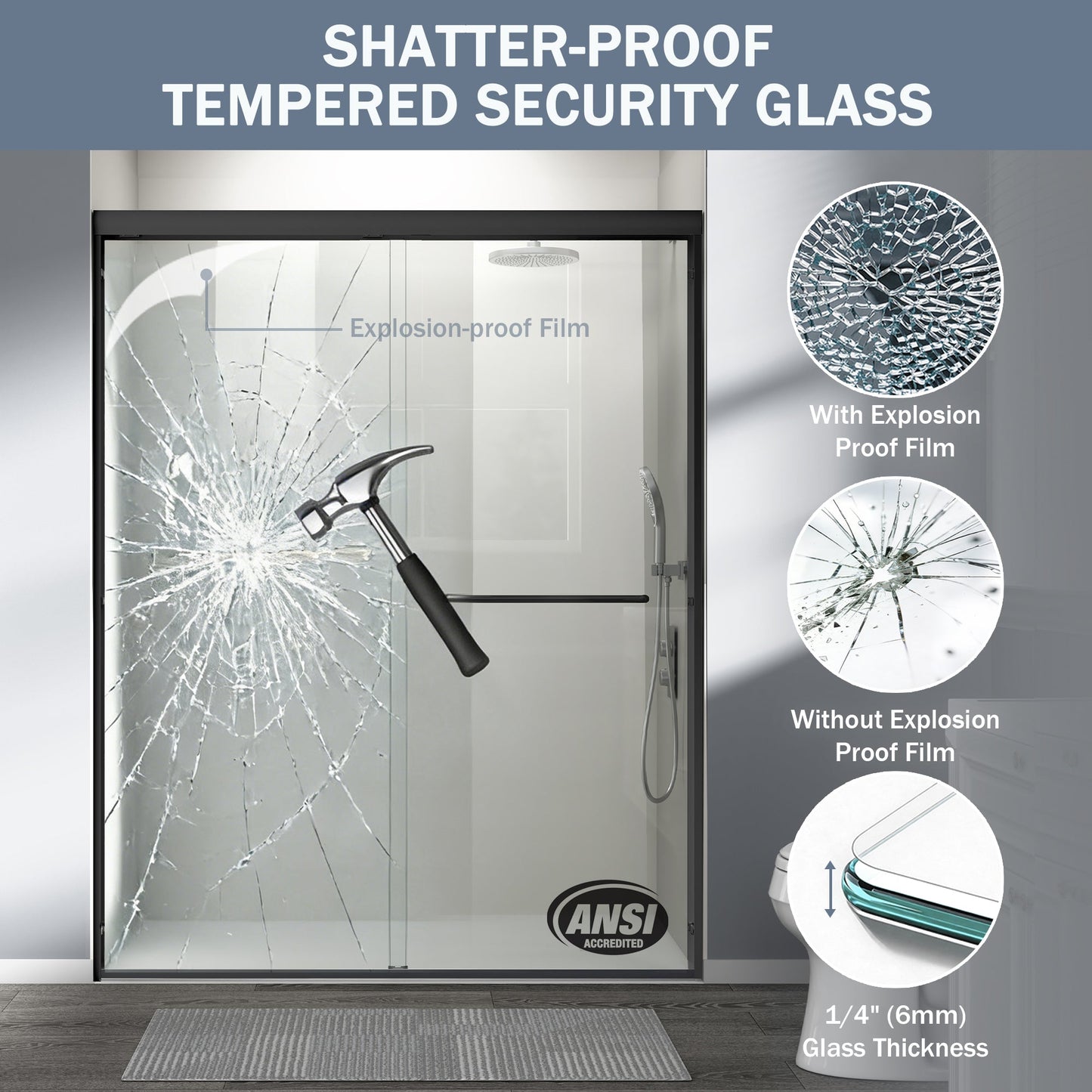 56" - 60" W x 72" H Semi-Frameless Double Sliding Shower Door, D03-60