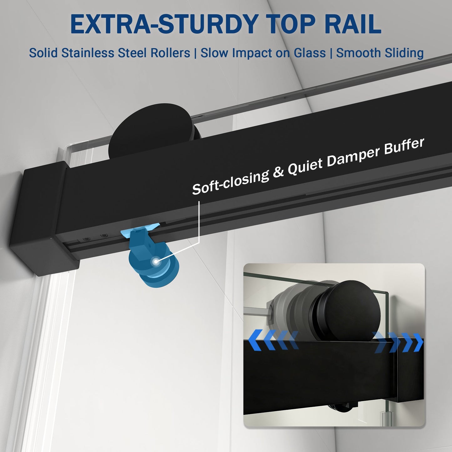 56" – 60" W x 76" H Frameless Soft-Close Single Sliding Shower Door, D01-60