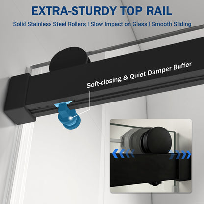 56" – 60" W x 76" H Frameless Soft-Close Single Sliding Shower Door, D01-60