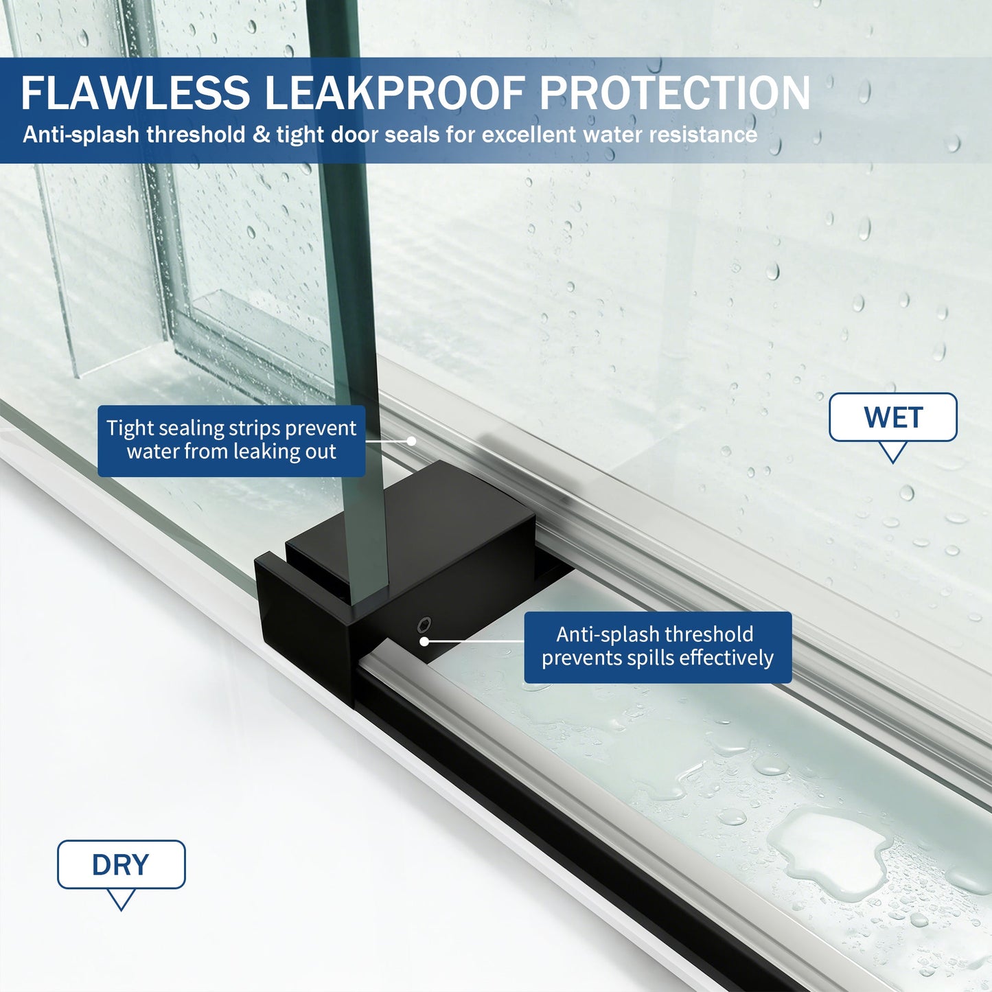 56" – 60" W x 76" H Frameless Soft-Close Single Sliding Shower Door, D01-60
