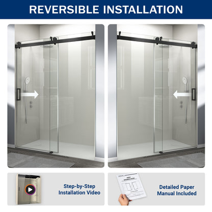 56" – 60" W x 76" H Frameless Soft-Close Single Sliding Shower Door, D01-60