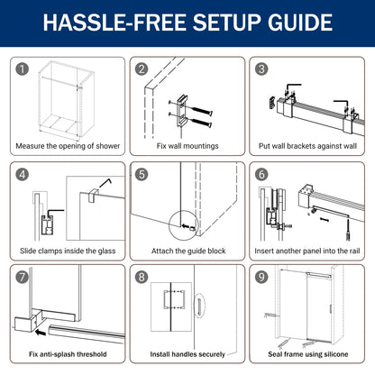 56" – 60" W x 76" H Frameless Soft-Close Single Sliding Shower Door, D01-60