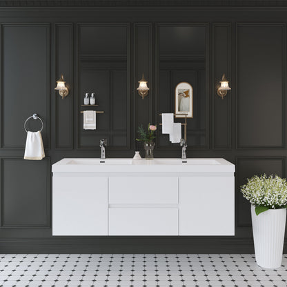 60" Angela - Floating Bathroom Vanity Double Sink Glossy White V11-60DGW