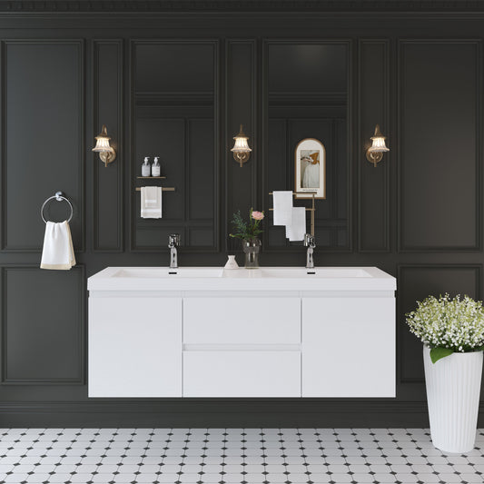 60" Angela - Floating Bathroom Vanity Double Sink Glossy White V11-60DGW