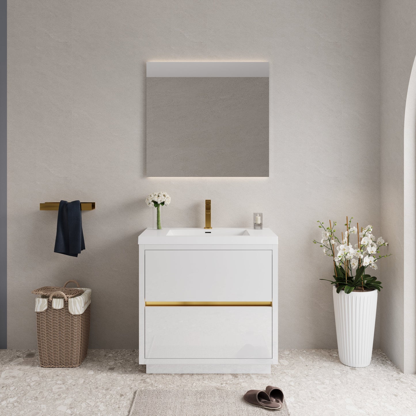 36" Aurelia - Freestanding Bathroom Vanity, Glossy White V14-36GW