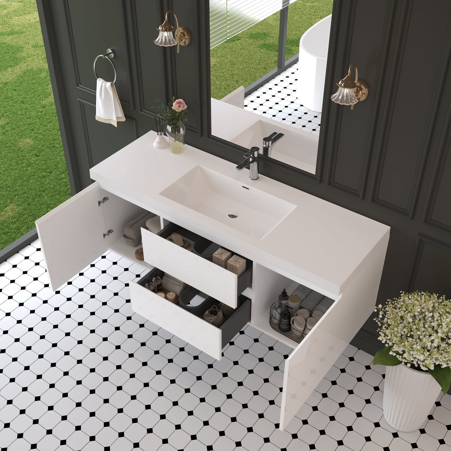 60" Angela - Floating Bathroom Vanity Single Sink Glossy White V11-60SGW